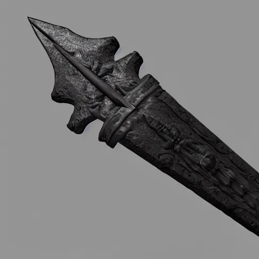 Prompt: a black sword skull base, ornament, on a white background, a 3 d render by dom qwek, studio lighting, raytracing, trending on polycount, futurism, hard surface modeling, rendered in maya, artstation hd