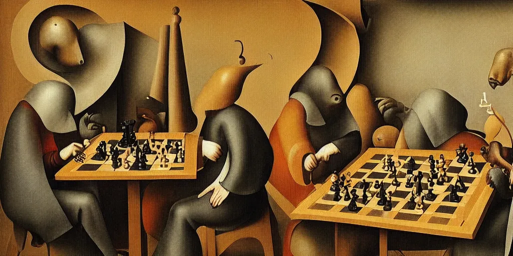Prompt: “chess players by Hieronymous Bosch, trending on artstation, 8k, highly detailed”