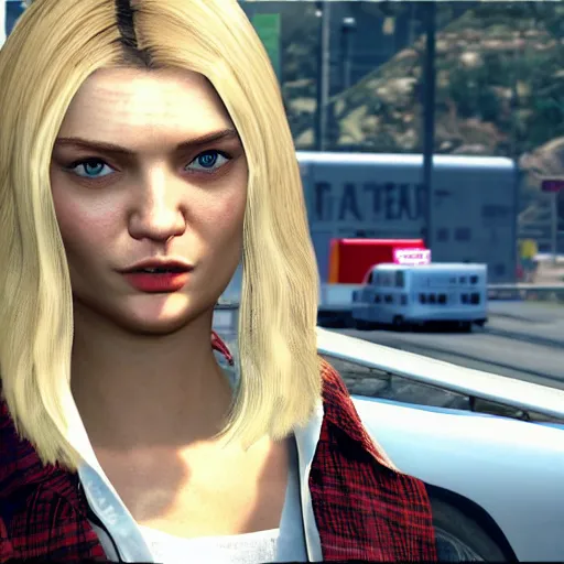 Prompt: Lily Donaldson in GTA 4 loading screen