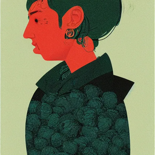 Prompt: illustration of to pout, sullen, showing irritation or ill humor by a gloomy silence or reserve by studio multi and victo ngai, malika favre