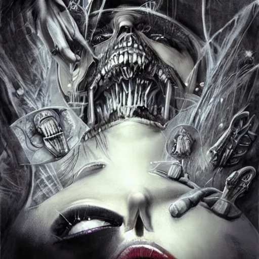 Image similar to lie and tell me things, better things, i can't escape this pain! dream horrifying artwork by nekro, borja, syd mead, zdislaw cosmic horror charcoal artwork, surreal existentialism