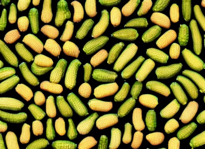 Image similar to zuckerberg's face composed of many small zucchinis in a mosaic pattern on black background