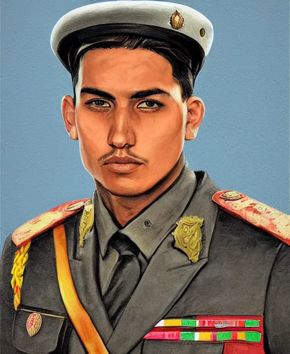 Image similar to portrait of a handsome young mexican policeman in guadalajara, art by denys tsiperko and manuel sanjulian and bogdan rezunenko, hyperrealism