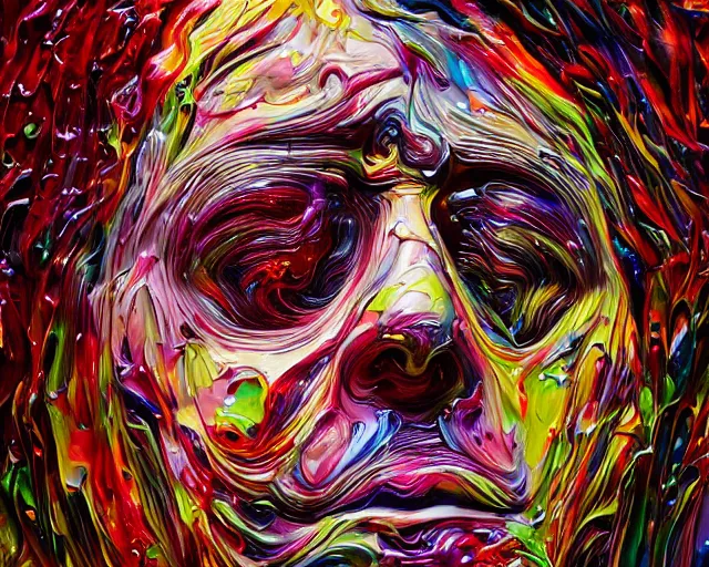 Image similar to still shot close up footage of the portrait of a human head explodes and disintegrates into acrylic pour and splashing paint, motion blur, hyperrealistic, medical, intricate art photography, anatomically correct, realistic crisp textures, 1 6 k