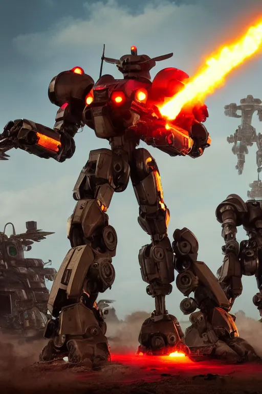 Image similar to mechwarrior 5 : mercenaries mech megaman transformer robot boss tank engine game octane render, 4 k, hd 2 0 2 2 3 d cgi rtx hdr style chrome reflexion glow fanart, global illumination ray tracing hdr fanart arstation by sung choi and eric pfeiffer and gabriel garza and casper konefal pixar and disney unreal zbrush central hardmesh