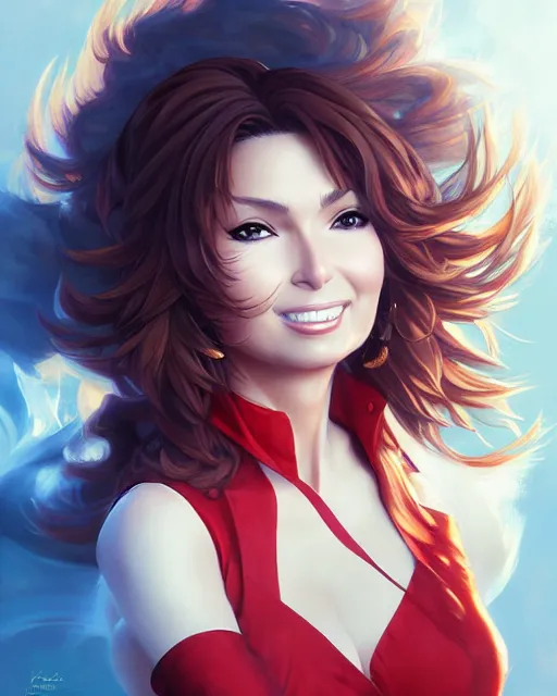 Image similar to anime portrait of Shania Twain by Stanley Artgerm Lau, WLOP, Rossdraws, James Jean, Andrei Riabovitchev, Marc Simonetti, and Sakimichan, trending on artstation