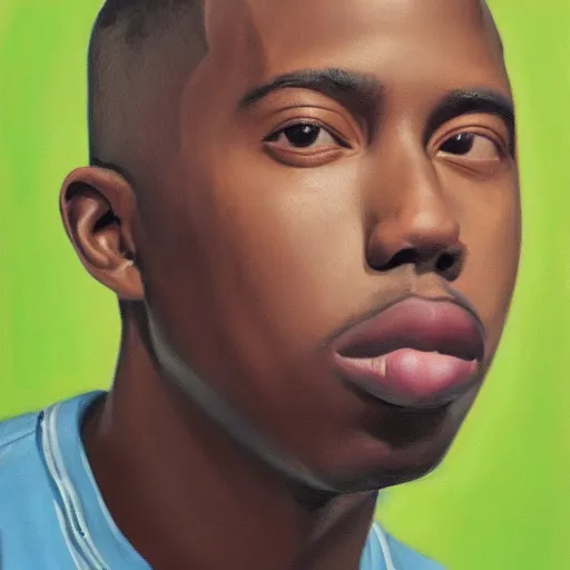 Prompt: an oil painting portrait of Tyler the Creator