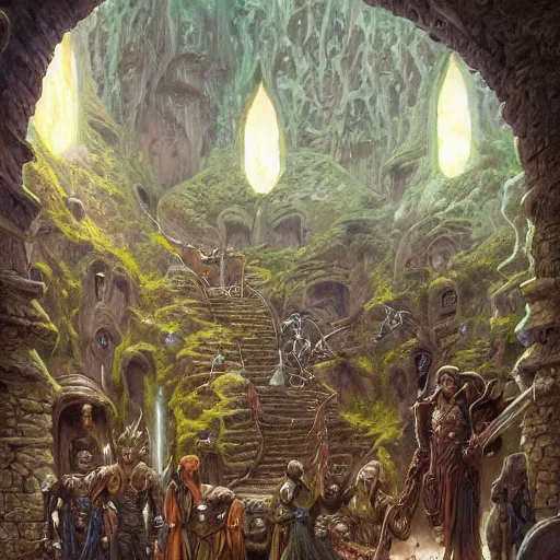 Image similar to cultists lair, fantasy art by Donato Giancola and James Gurney, digital art, trending on artstation