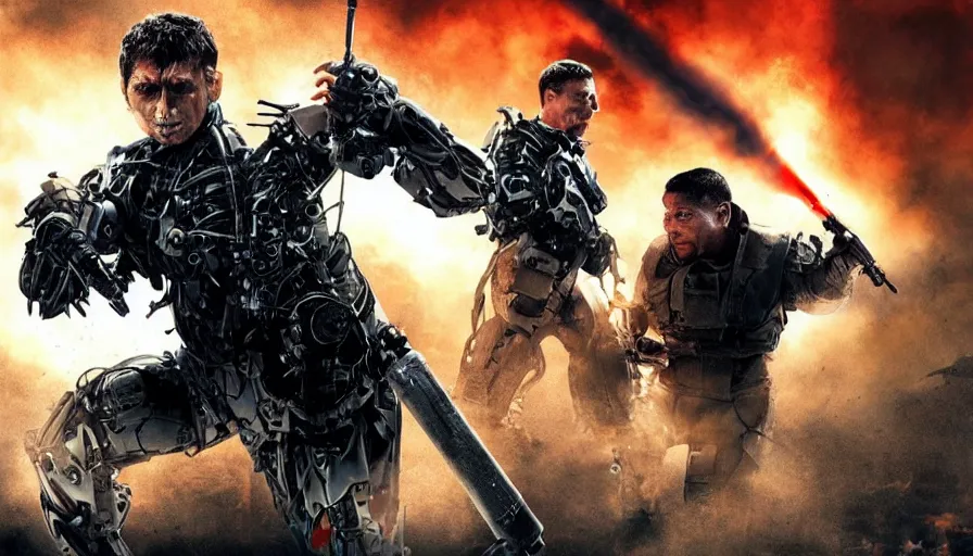 Image similar to big budget action movie about a nuclear missile and a demonic battle cyborg