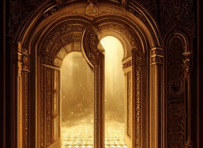 Image similar to symmetry!! the ornate door to the purgatory, very detailed, intricate details, complimentary colors, perfect lighting, perfect composition, aesthetic, masterpiece, award winning, artstation, darek zabrocki, greg rutkowski, artgerm, 4 k