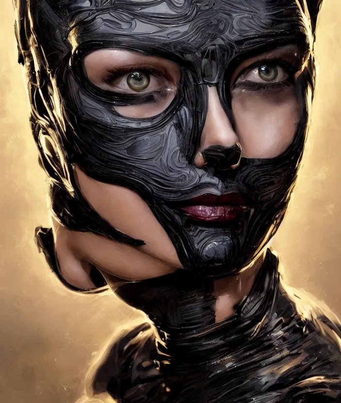 Prompt: portrait of charlize theron as a catwoman. intricate abstract. intricate artwork. by tooth wu, wlop, beeple, dan mumford. octane render, trending on artstation, greg rutkowski very coherent symmetrical artwork. cinematic, hyper realism, high detail, octane render, 8 k, iridescent accents.