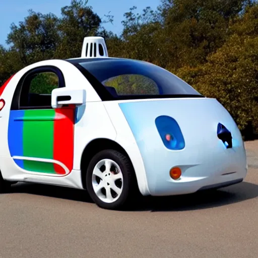 Image similar to google self driving car in shark mouth paint scheme