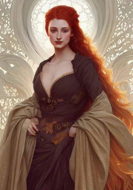 Image similar to sansa gessica chastain, intricate, elegant, highly detailed, digital painting, artstation, concept art, smooth, sharp focus, illustration, art by artgerm and greg rutkowski and alphonse mucha and william - adolphe bouguereau