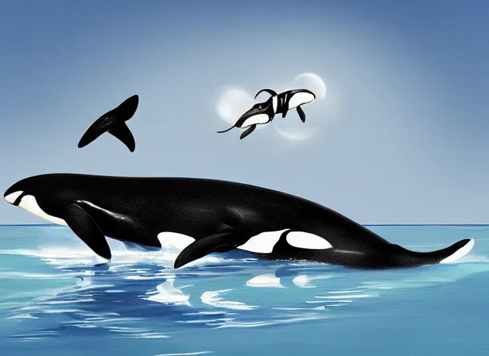 Prompt: an ant riding an orca, hd, digital art