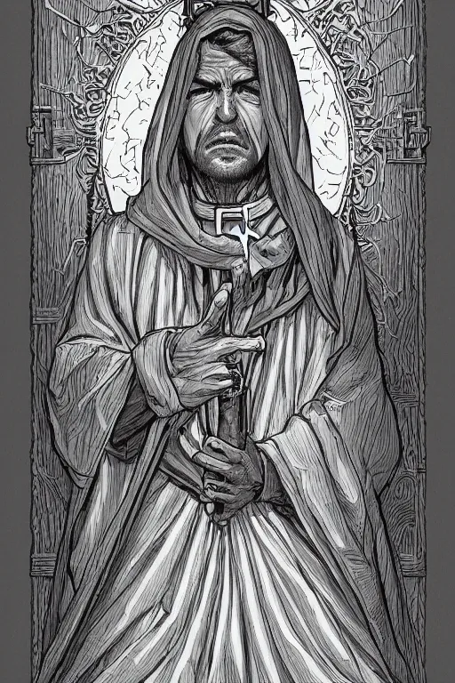 Image similar to portrait of Daniel Trejo as church nun, intricate, highly detailed, artstation, manga illustration by Kentaro Miura