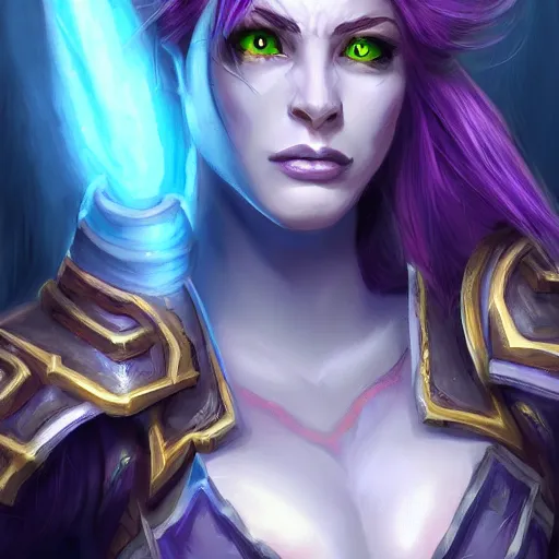 Prompt: world of warcraft, female Draenei warrior, trending on artstation, character concept, portrait