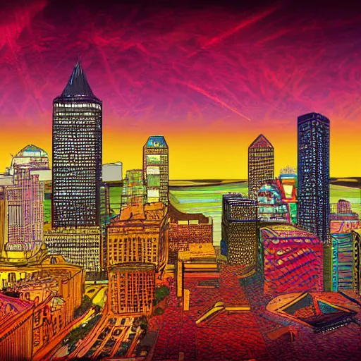 Prompt: milwaukee skyline highly detailed, award-winning digital art in the style of Android Jones