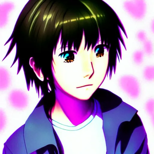 Image similar to headshot anime portrait of lain iwakura, vaporwave