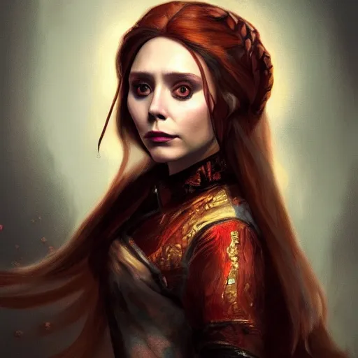 Prompt: a beautiful artwork portrait of elizabeth olsen as jinx from arcane by Rembrandt featured on artstation