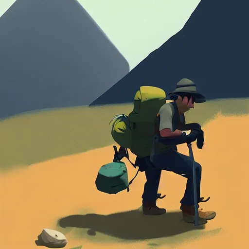 Image similar to hiker unloading the car before camping, style by goro fujita