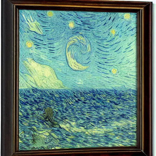 Image similar to Tom Cruise head over water at sea by Van Gogh