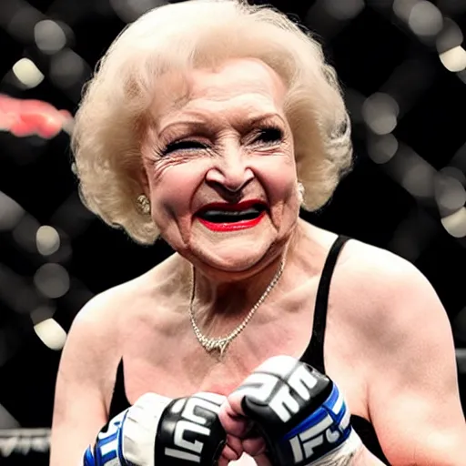 Image similar to betty white fighting in the ufc octagon