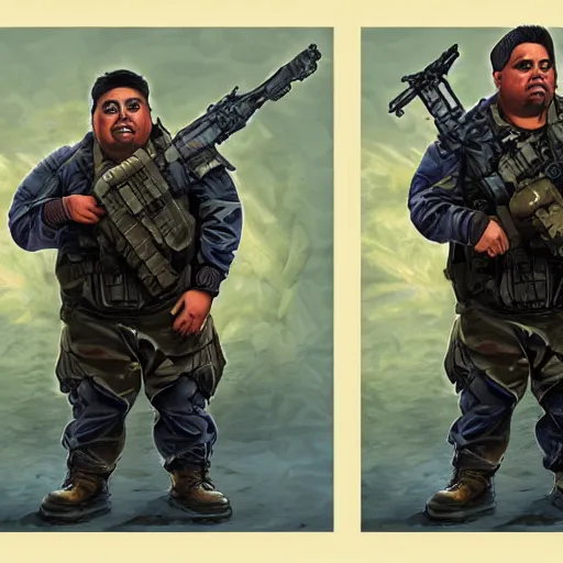 Prompt: Gabriel Iglesias as a navy SEAL, high resolution fantasy concept art, intricate details, soft lighting