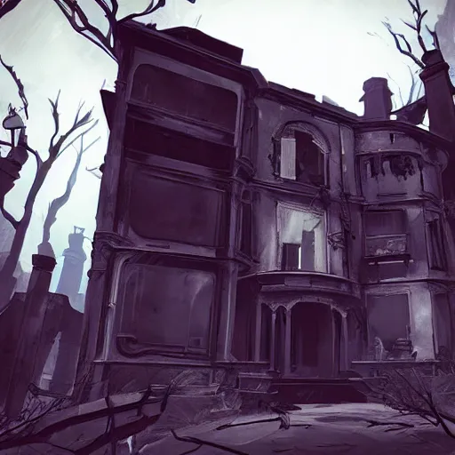 Prompt: an old abandoned mansion, dishonored game artstyle