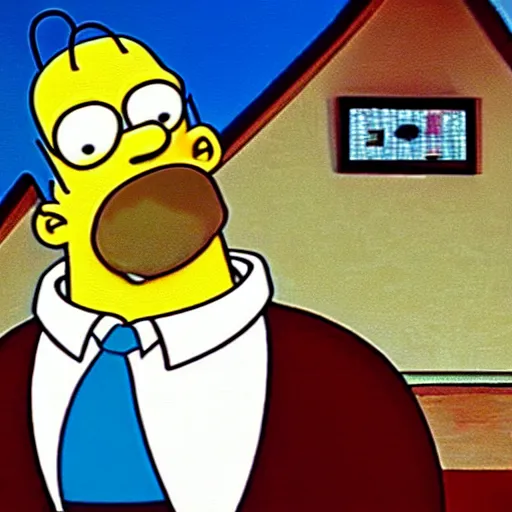 Prompt: A still from Homer Simpson starring in Twin Peaks (1990)