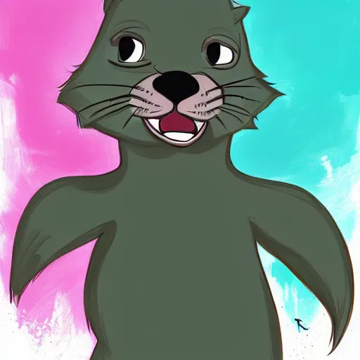 Image similar to stylized expressive furry art by blotch and rukis of an anthro otter