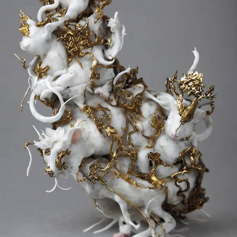 Prompt: rat king white marble with gold accents by ellen jewett