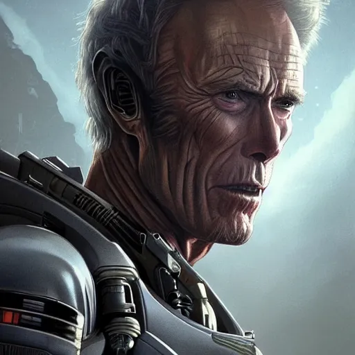 Prompt: Clint Eastwood as an android in Alien Isolation, intricate, highly detailed, digital painting, artstation, concept art, sharp focus, illustration, art by greg rutkowski and alphonse mucha