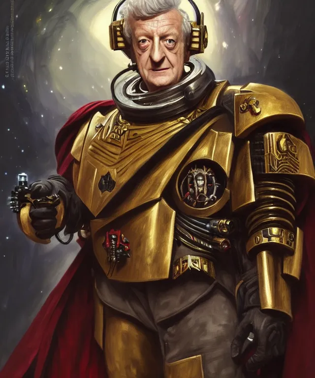 Prompt: Tom Pertwee Doctor Who as Warhammer 40k Space Marine, portrait, fantasy, intricate, elegant, highly detailed, digital painting, artstation, concept art, smooth, sharp focus, illustration, art by artgerm and greg rutkowski and alphonse mucha