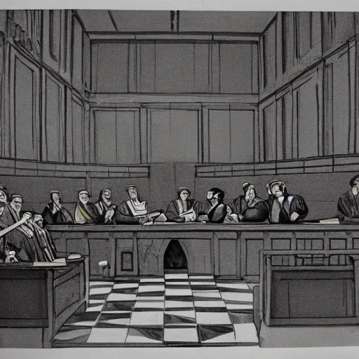 Prompt: a court painting of a banana sitting in court. s-150