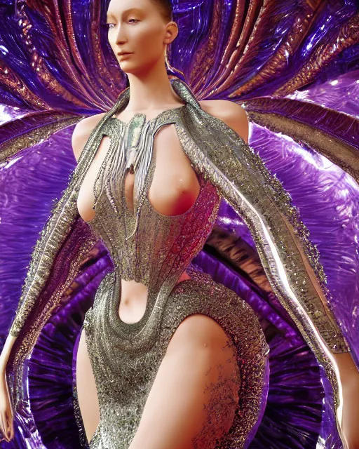 Image similar to a highly detailed metahuman 4 k close up render of an alien goddess bella hadid monument venus in iris van herpen dress schiaparelli in diamonds crystals swarovski and jewelry iridescent in style of alphonse mucha gustav klimt trending on artstation made in unreal engine 4