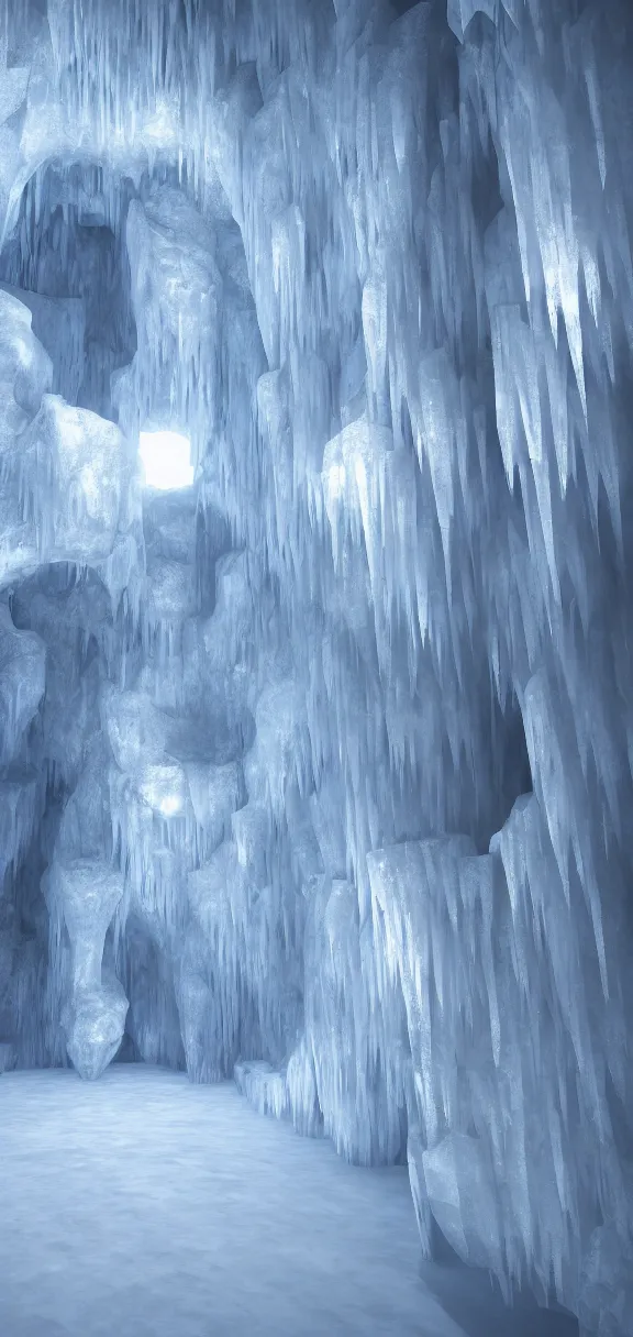 Prompt: ice cavern, geometric render, unreal engine, 4k