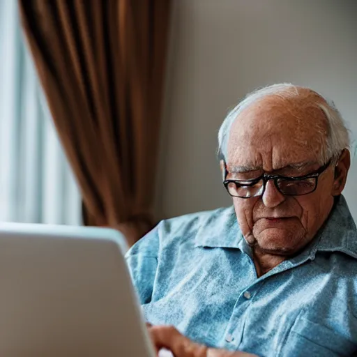 Image similar to elderly man sitting in a casket browsing internet on laptop from a casket casket