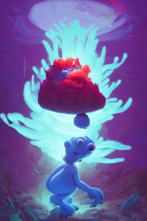 Image similar to smurf ghost creature animal sushi cristal very big eye roots cactus elemental flush of force nature micro world fluo fishscale, behance hd by jesper ejsing, by rhads, makoto shinkai and lois van baarle, ilya kuvshinov, rossdraws radiating a glowing aura global illumination ray tracing hdr