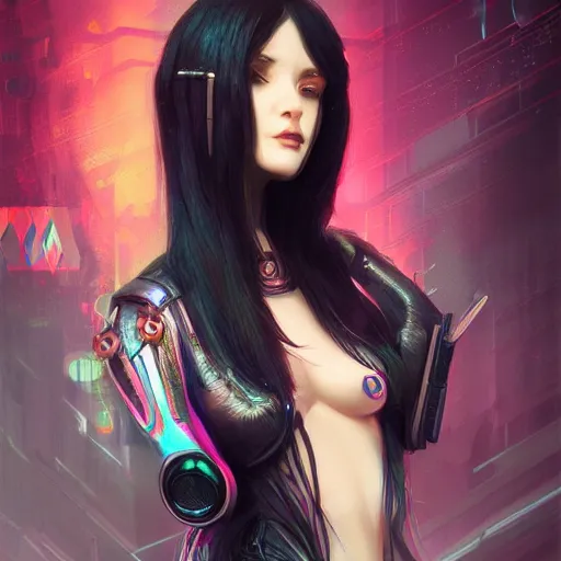 Image similar to teen elf, cyberpunk, black hair, gorgeous, amazing, elegant, intricate, highly detailed, digital painting, artstation, concept art, sharp focus, illustration, art by ross tran