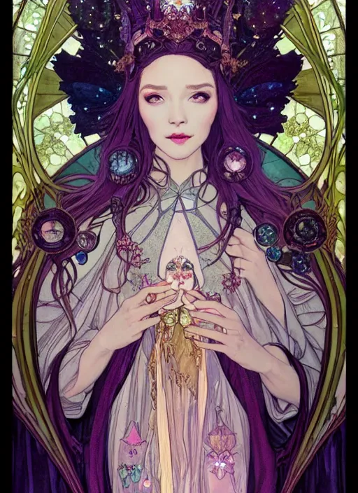 Prompt: portrait of jeanpierrepernauttv, cloak, royally decorated crystal gemstones, symmetrical face, art nouveau, portrait, cute, fairy, by mai yoneyama, kelly mckernan, greg rutkowski, alphonse mucha, detailed background, artstation, intricate, elegant, highly detailed, colorful, maximalist