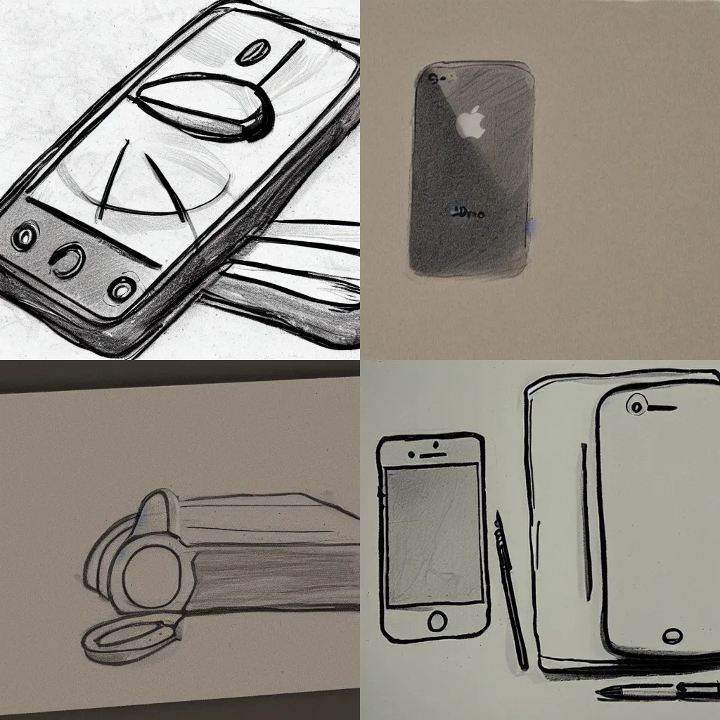 Prompt: old children's sketch of the iphone