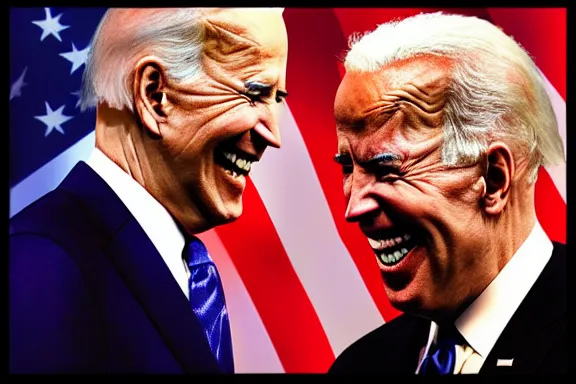 Prompt: “ very very intricate photorealistic photo of the devil and joe biden laughing together, detailed natural lighting, award - winning crisp details ”