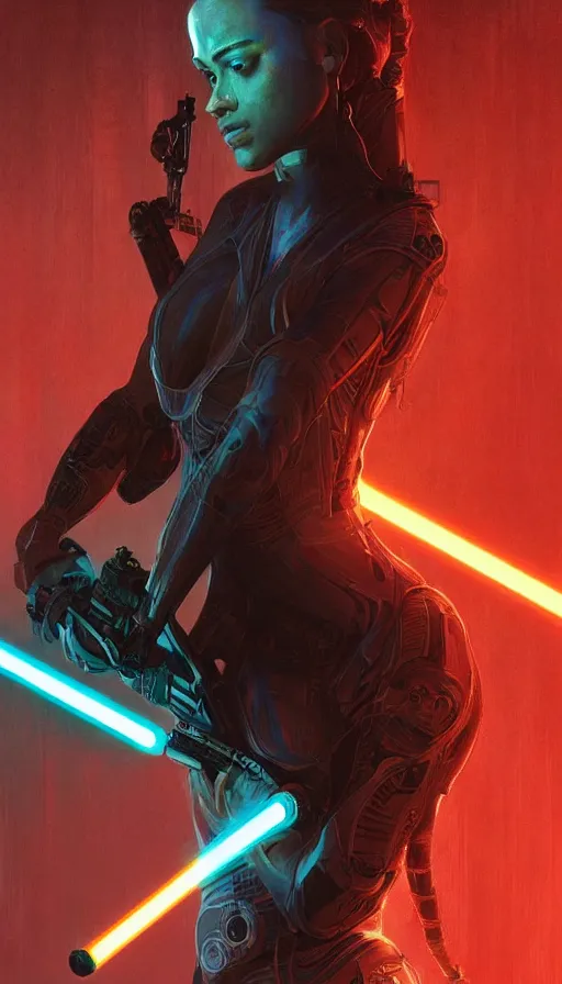 Prompt: eve, altered carbon, neon, fibonacci, sweat drops, insane intricate, star wars, highly detailed, digital painting, artstation, concept art, smooth, sharp focus, illustration, unreal engine 5, 8 k, art by artgerm and greg rutkowski and alphonse mucha