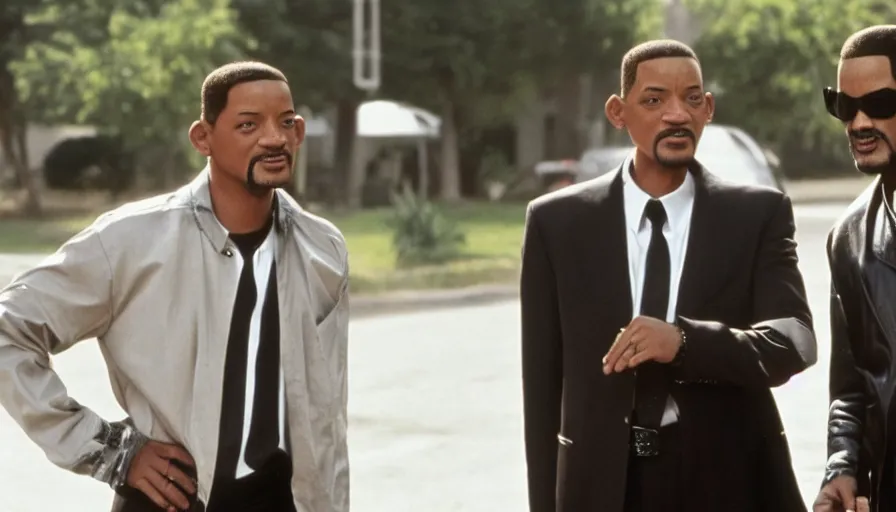 Image similar to michael jackson with short hair and will smith in men in black 3