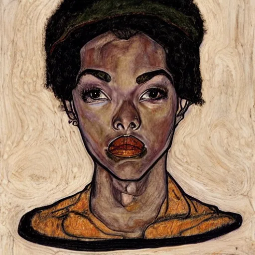 Prompt: portrait of lauryn hill by egon schiele in the style of egon schiele