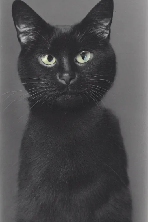 Prompt: seated studio photograph of a black cat