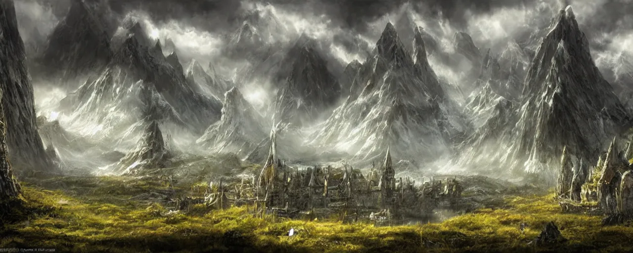 Prompt: The Lord of the Rings fantasy landscape concept art