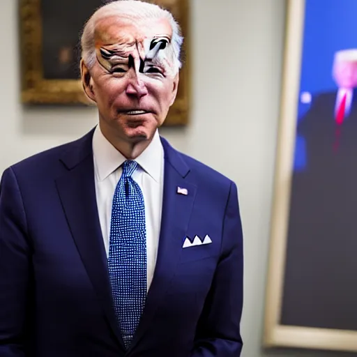 Image similar to biden watching a trump exhibition in a museum, studio lighting, photography, highly detailed, 4 k