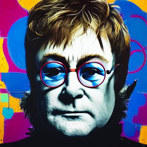 Prompt: portrait of cyberpunk elton john lennon by james jean and luc tuymans and beeple and hernan bas and pat steir and hilma af klint, psychological, 3 d, dripping paint, monochrome, high quality render, masterpiece