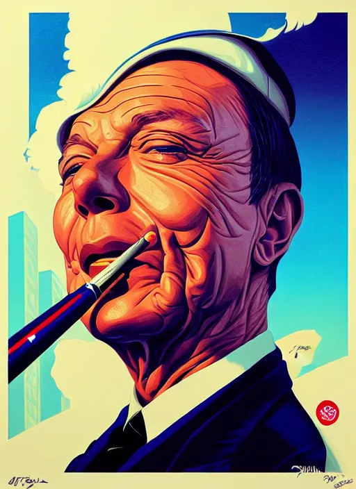 Image similar to frank sinatra smoking acigar, tristan eaton, victo ngai, artgerm, rhads, ross draws